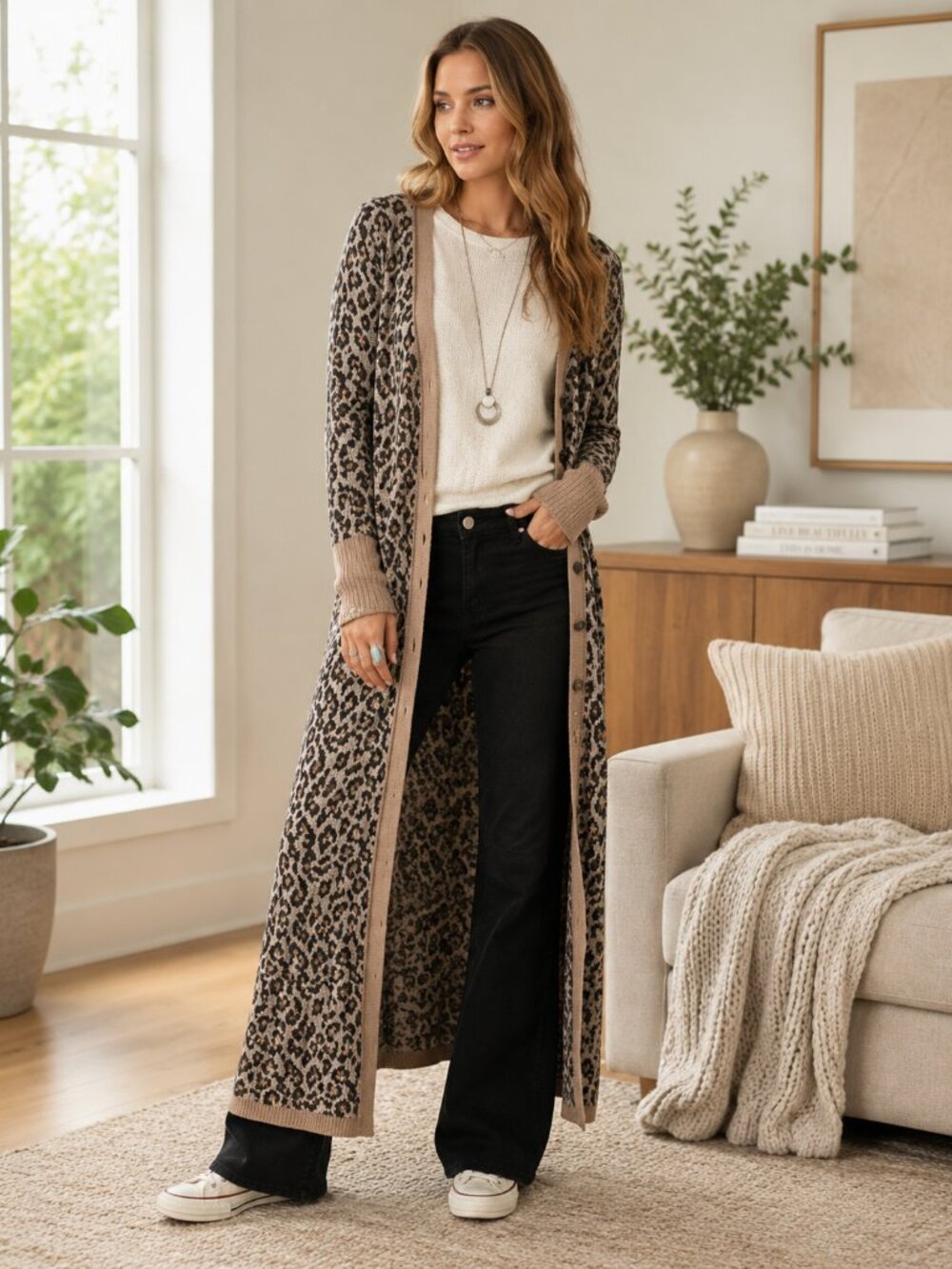 NWOT Free People Leopard Duster Button Front Sweater Cardigan Sz XS